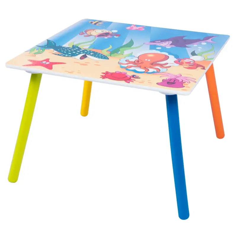 BukkitBow - Houten Kindertafel / Kinderbureau - met Visprint - Inclusief 2 Stoelen (60X60CM) - Afbeelding 4